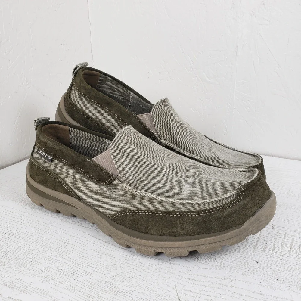 Skechers Superior Milford Men's Size 10 EEE Relaxed Olive Green Canvas Loafers